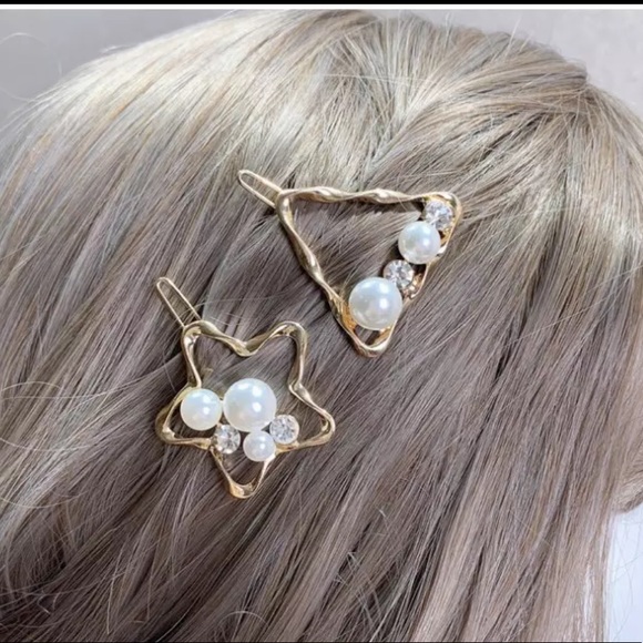 Pearl + Rhinestone Geometric Barrette (1 Pc) - Picture 3 of 4